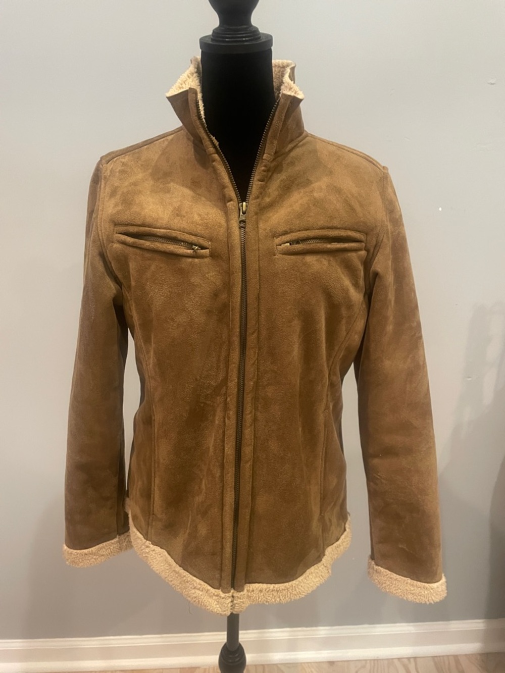 Women’s  Brown Shearling-Lined Suede Jacket medium fitted look- bit &  bridle